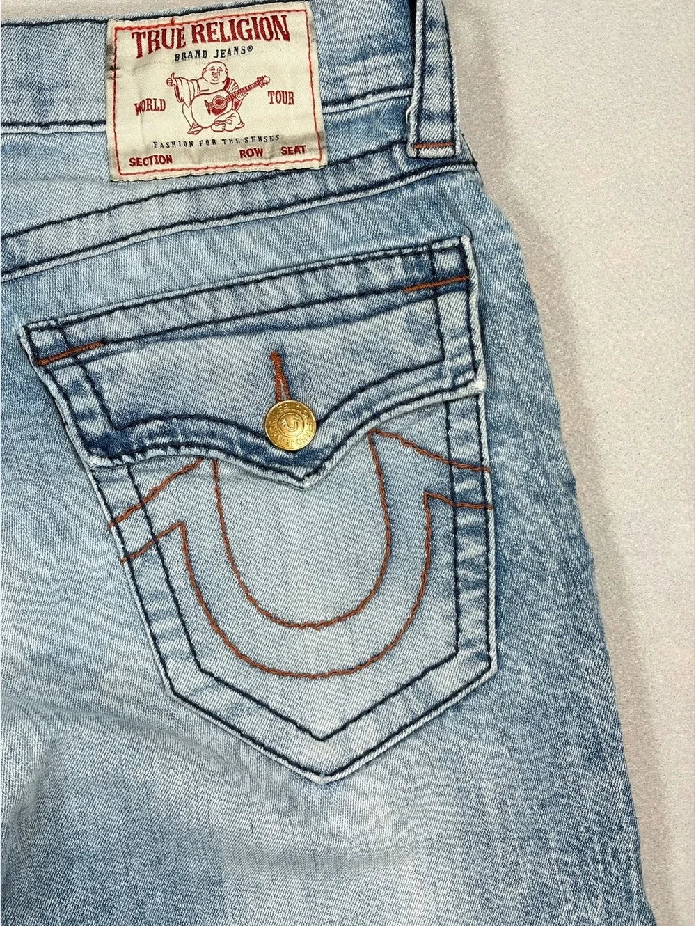 True Religion Ricky Acid Wash Straight Leg Jeans 30x33 Horseshoe Flap Pockets